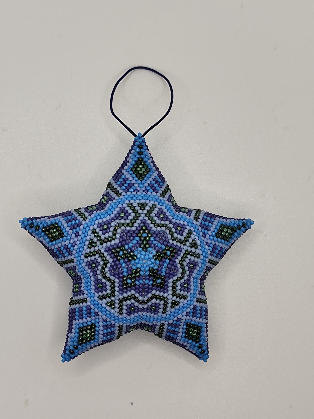 Blue Beaded Star Ornament - Handcrafted Holiday Hanging Decoration